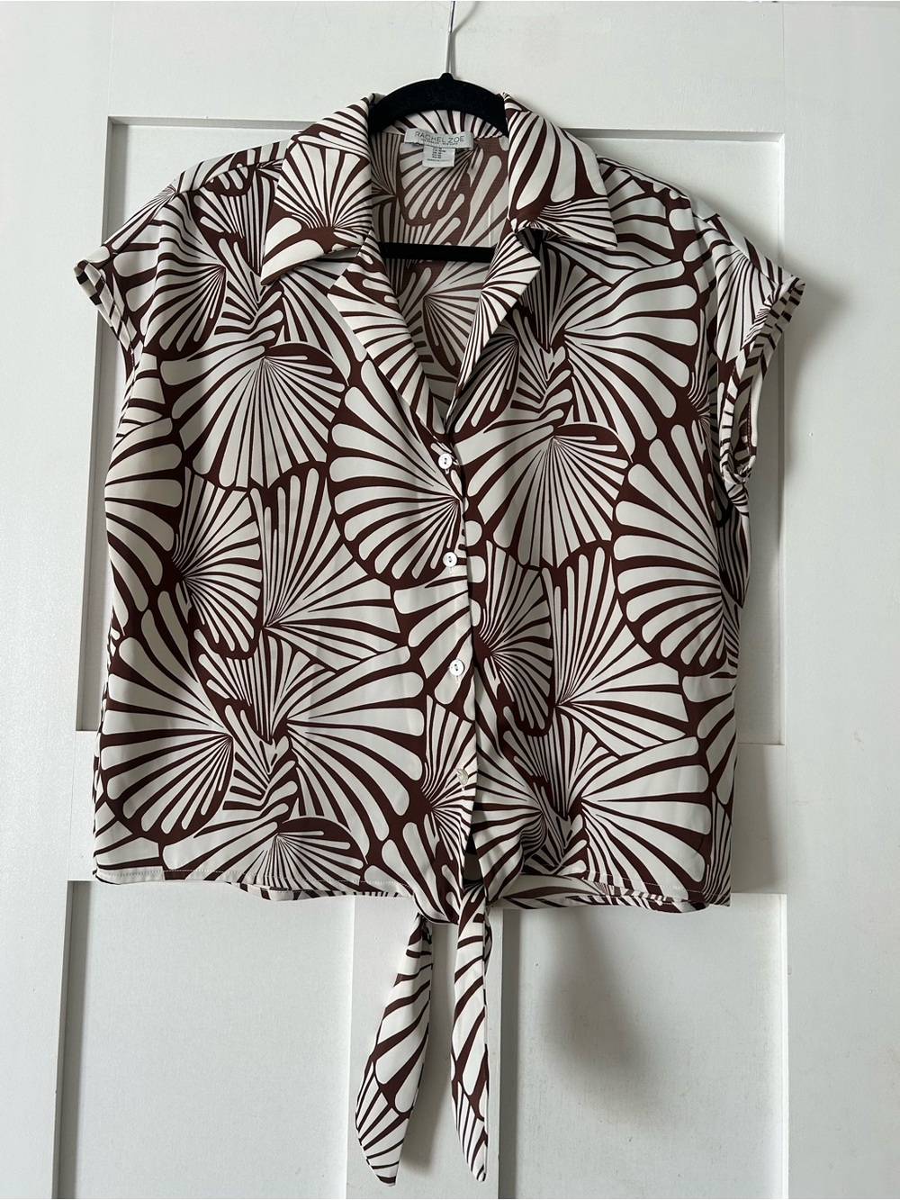 Rachel Zoe Brown & White Tie-Front Button Shirt